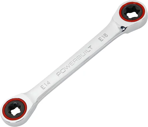 Powerbuilt 641761 Llave E-Star de doble extremo de caja de trinquete - E14/E18, plata
