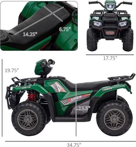Miniatura 7 de Aosom Quad ATV eléctrico de 12 V para niños, vehículo de 4 ruedas, 4 km/h, con faro, música, MP3, neumáticos con tracción, batería, para niños de 3