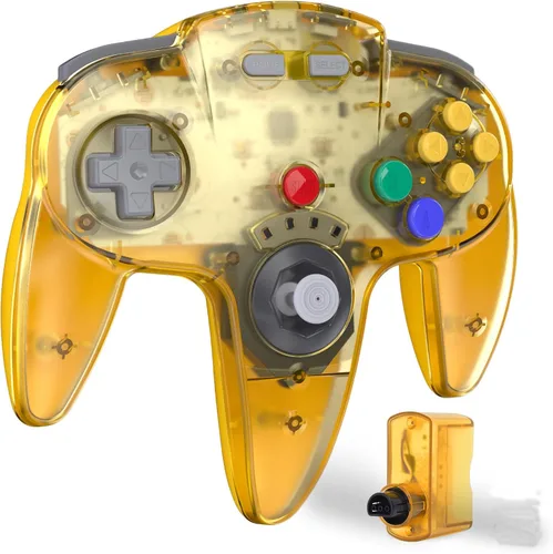 KIWITATA Controlador inalámbrico para consola original N64, 2.4 GHZ recargable retro N64 sistema remoto joystick inalámbrico controlador gamepad