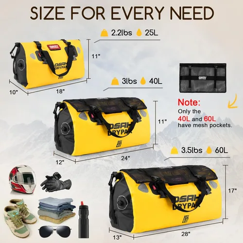 Miniatura 2 de OSAH DRYPAK Bolsa de lona impermeable – Bolsa seca para motocicleta con gran espacio de almacenamiento, bolsas de equipaje impermeables con bolsillo