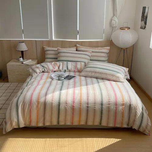 Miniatura 24 de VCLIFE - Juego de funda de edredón de algodón para cama individual, matrimonial, Queen, King, moderno, geométrico, juego de ropa de cama gris