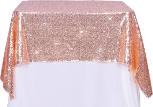 Miniatura 131 de PartyDelight Mantel de lentejuelas redondo de 50 pulgadas, color dorado claro, adorno de mesa para decoración de bodas, fiestas, cumpleaños