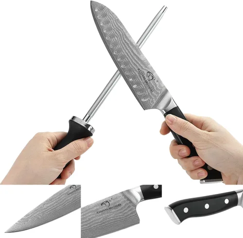 Miniatura 3 de NANFANG BROTHERS Juego de cuchillos de cocina de Damasco de 9 piezas con bloque, mango ergonómico ABS para juego de cuchillos de chef, afilador