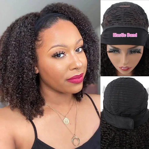 Miniatura 4 de ISEE Hair Peluca de cabello humano afro rizado crespo con diadema, densidad del 180%, pelucas afro para mujeres negras, rizos naturales, pelucas