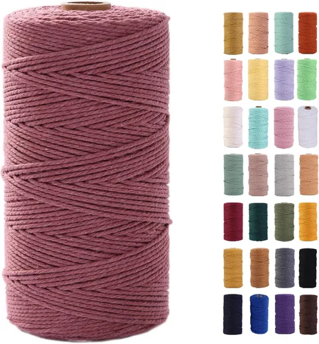 Miniatura 19 de Cordón de macramé gris rosado de 0.118 in x 109 yardas, cuerda de algodón colorido de algodón suave para colgar en la pared, colgar plantas