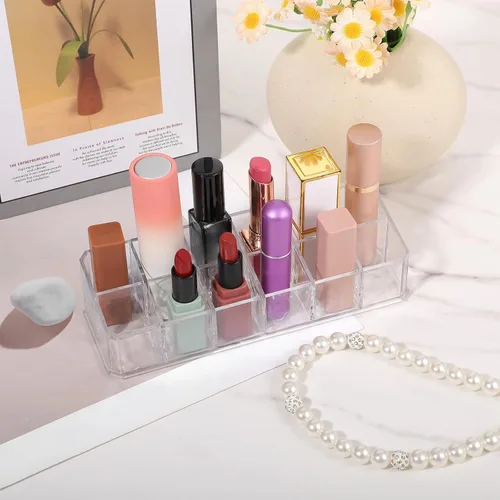 Miniatura 5 de 4 organizadores de lápiz labial acrílico, soporte para lápiz labial, soporte para brillo de labios de 12 ranuras, organizador de cosméticos