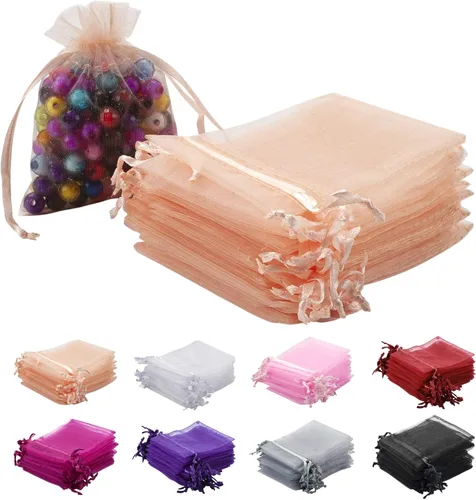 Miniatura 17 de 100 bolsas de organza rosa, bolsas de regalo con cordón transparente de 2 x 3 pulgadas para joyas, aretes, bodas, fiestas, recuerdos de Navidad