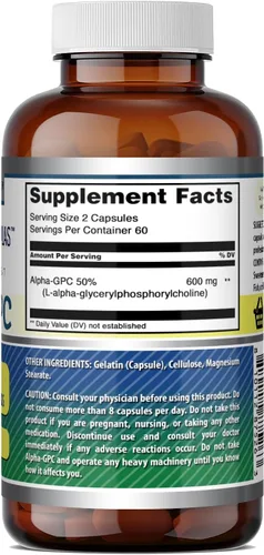 Miniatura 5 de Amazing Formulas Alpha GPC Suplemento 600 mg por porción 120 cápsulas Sin OMG Sin gluten Fabricado en Estados Unidos