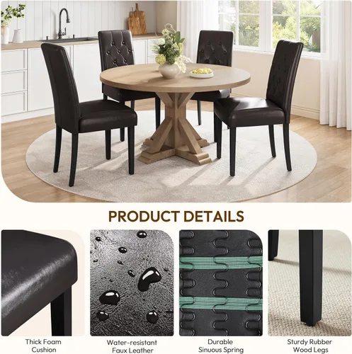 Miniatura 7 de Yaheetech Juego de 2 sillas de comedor tapizadas Parsons de cuero modernas con respaldo alto y patas de madera maciza, para comedor, sala de estar
