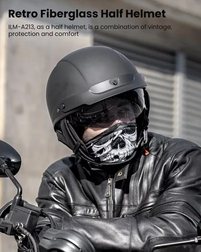 Miniatura 2 de ILM Medio casco de fibra de vidrio para motocicleta con visera para motocicleta, crucero, ciclomotor, scooter DOT modelo A213