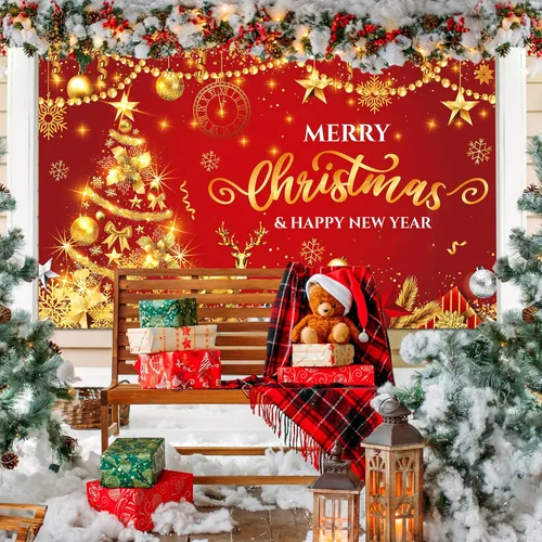 Miniatura 2 de Rumia Decoraciones de pancarta de Feliz Navidad y Año Nuevo, telón de fondo de fotos de Navidad, árbol de Navidad y telón de fondo de fiesta, diseño
