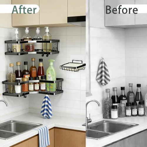 Miniatura 7 de Organizador de ducha esquinero a prueba de óxido, 3 unidades, accesorios de almacenamiento de baño de acero inoxidable, organizador de ducha