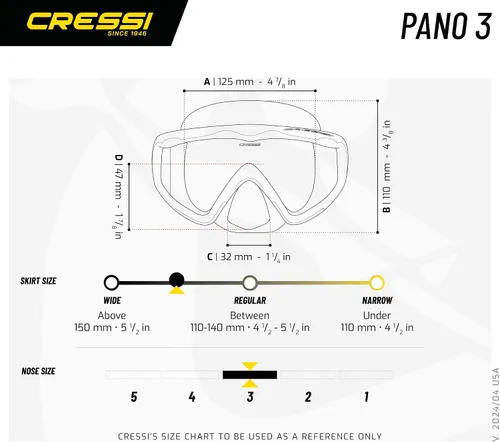 Miniatura 5 de Cressi Máscara grande de visión amplia para buceo y esnórquel, falda de silicona suave para un excelente sellado - Pano 3: diseñado en Italia