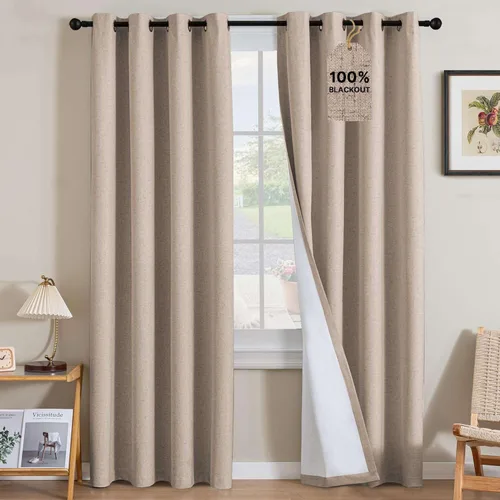 Miniatura 92 de H.VERSAILTEX Cortinas opacas de lino de 72 pulgadas de largo, 100% absolutamente opacas, con aislamiento térmico, con textura de lino, cortinas