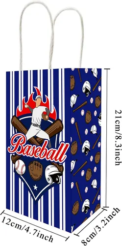 Miniatura 2 de Paquete de 12 bolsas de regalo para fiesta de béisbol, para regalos de béisbol, bolsas con mango, para fiestas con temática de béisbol, cumpleaños