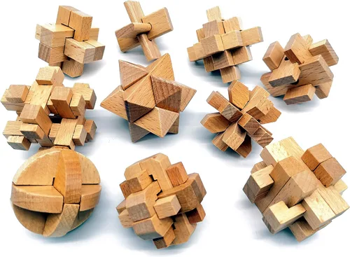 Miniatura 2 de Guaishou Rompecabezas de madera pequeños 10 en uno 3D Kongming Lock IQ Test Toy para adolescentes y adultos