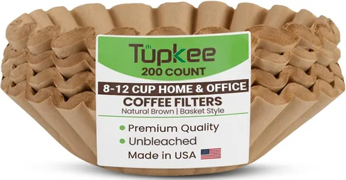 Filtros de café de 8 a 12 tazas, 200 unidades, estilo cesta, filtro de café marrón natural sin blanquear, fabricado en los Estados Unidos