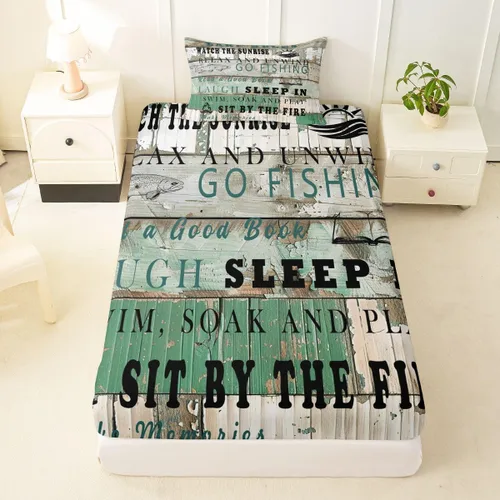 Miniatura 38 de Erosebridal Fishing Fitted Sheet Twin for Boys, Big Pike Fish Black Bed Sheets for Rustic Farmhouse Lake House Decor, Fishing Bedding Set Marine