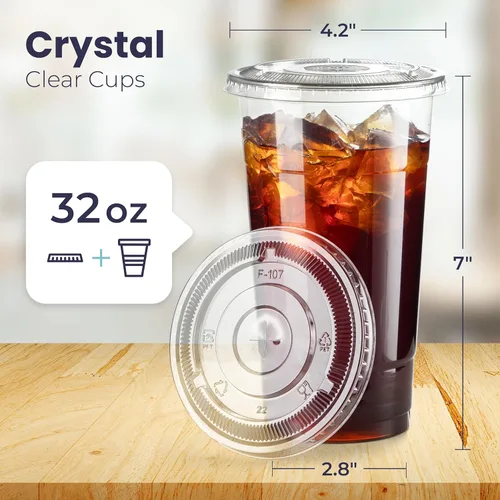 Miniatura 2 de Fit Meal Prep Paquete de 50 vasos de plástico transparente de 32 onzas con tapas planas, tazas desechables para café helado, sin BPA, taza de batido