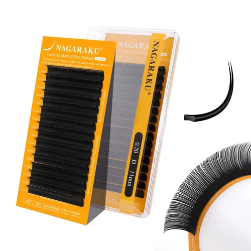 Miniatura 56 de NAGARAKU Extensiones de pestañas elipse con puntas abiertas planas, pestañas individuales de 0.006 in, rizo C, bandeja de mezcla de 0.315-0.591 in