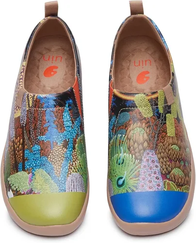 UIN - Tenis de arte floral de moda, zapatos de lona pintada, sin cordones y de viaje para mujer