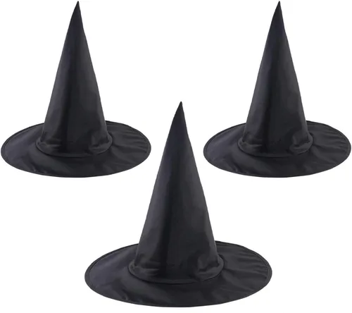 Paquete de 3 sombreros de mago negros para colgar, sombrero de bruja negro de Halloween, accesorio de disfraz para fiesta de Halloween y Navidad