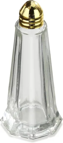 Miniatura 2 de New Star Foodservice Juego de 12 saleros y pimenteros de torre de cristal, 1 oz, cocteleros de vidrio transparente con tapas chapadas en oro