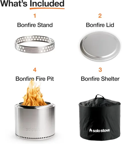 Miniatura 4 de Solo Stove Fogata exclusiva de Amazon, paquete de hoguera sin humo con soporte, tapa, refugio y cenicero, para 4 a 6 personas, pozo de leña de acero