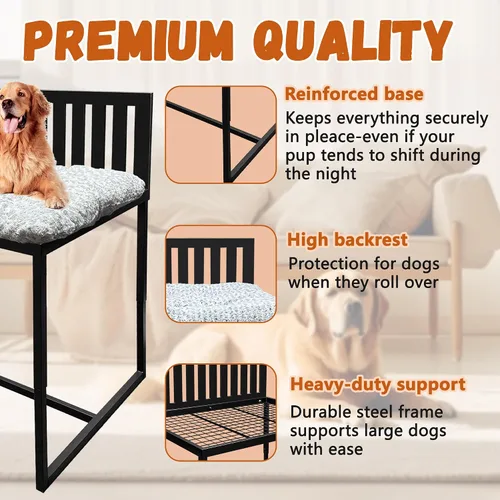 Miniatura 4 de Beside - Cama para perro, literas para perros de altura ajustable, marco de cama de metal para perros de 40 x 28 pulgadas con cojín, tamaño grande