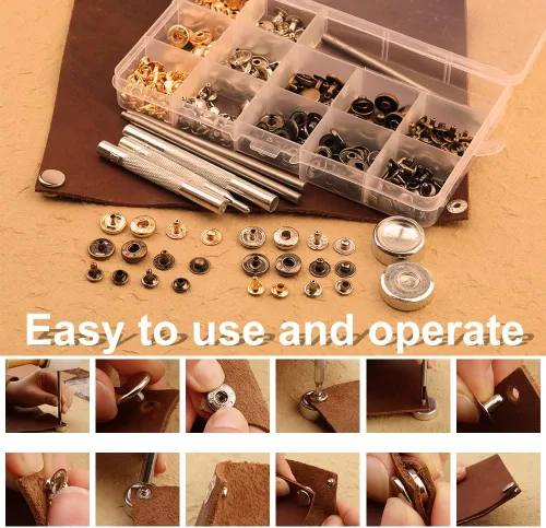Miniatura 4 de Tikjiua 456 piezas de herramientas para trabajar el cuero con delantal y bolsa de herramientas, kit de manualidades de cuero con herramientas