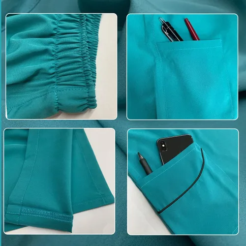 Miniatura 4 de Uniformes de mujer con cuello en V manga corta Top+pantalón, uniforme de enfermera para clínica dental, Hospital de mascotas, ropa de trabajo