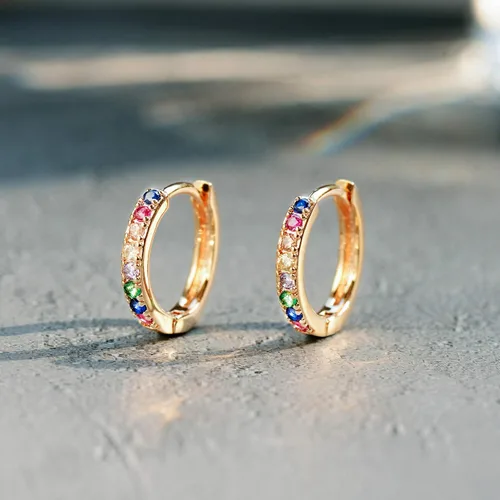 Miniatura 5 de VACRONA - Aretes tipo arracada de aro para mujer, chapados en oro de 14 quilates, diseño de Huggie