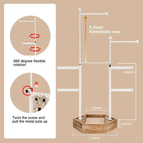 Miniatura 6 de Soporte organizador de joyas, soporte de 6 niveles para joyas con altura ajustable, organizador de exhibición y almacenamiento para aretes, anillos