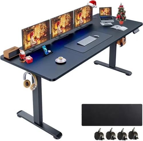 Miniatura 24 de farexon Escritorio eléctrico de pie de altura ajustable, escritorio de pie de 55 x 24 pulgadas con alfombrilla grande para el mouse, ruedas Negro