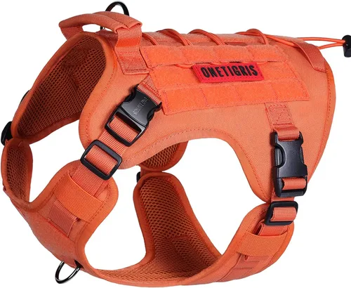 OneTigris FIRE Watcher 2.0 Arnés Anti-tirones para Perro con Asa - Chaleco de Perro de Servicio Ajustable para Perros Grandes y Medianos (S, Naranja)