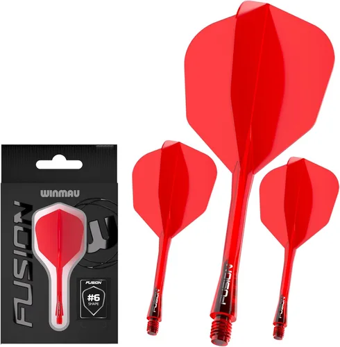 Winmau Darts Fusion Sistema Integrado de Vuelo y Eje - Forma y Diseño No.6 - Disponible en Corto, Intermedio y Mediano - Negro, Amarillo y Rojo