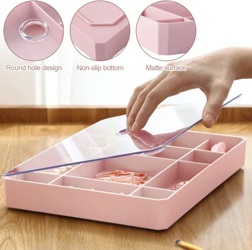 Miniatura 4 de Organizador apilable de joyas, organizador de joyas con tapa transparente, caja de joyería simple para cajón, aparador, para collares, pulseras