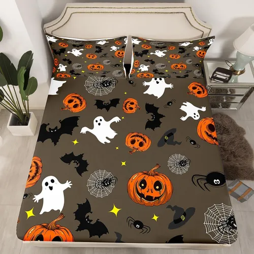 Miniatura 20 de Erosebridal Juego de funda de edredón con diseño de farol de calabaza, tamaño individual, decoración de Halloween, para niños, adolescentes
