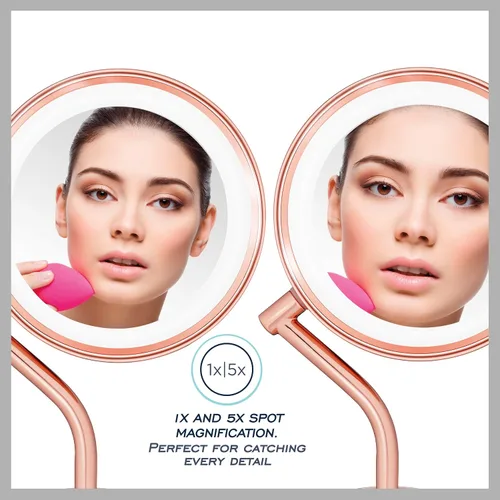 Miniatura 4 de Conair Espejo de maquillaje iluminado con aumento, espejo de tocador LED, espejo de aumento 1X/5X, espejo de doble cara, funciona con batería, oro