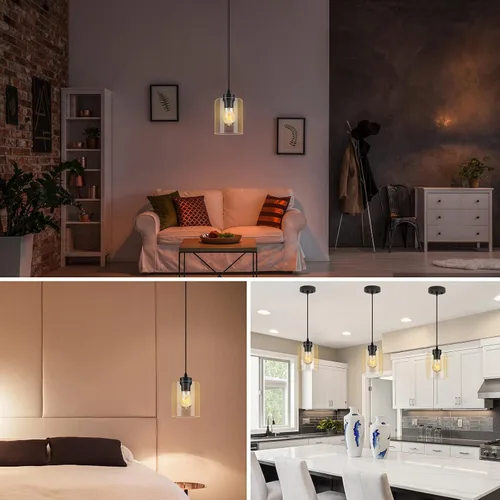 Miniatura 4 de BoostArea Lámparas Colgantes Modernas, Lámpara de Techo Colgante Industrial con Pantalla de Vidrio Transparente, Iluminación Colgante Negra