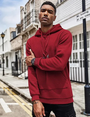 Miniatura 3 de COOFANDY Sudadera con capucha para hombre, de manga larga, a la moda, para gimnasio, atlética, a cuadros, jacquard, con bolsillo
