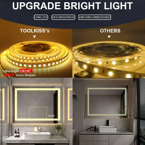 Miniatura 8 de TOOLKISS Espejo de baño LED frontal de 24 x 32 pulgadas, tocador iluminado montado en la pared con memoria inteligente antivaho regulable, vidrio