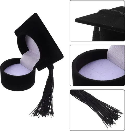 Miniatura 8 de Amosfun Caja de anillo con forma de sombrero de doctor, regalo de graduación, organizador creativo, caja de almacenamiento, soporte para anillo