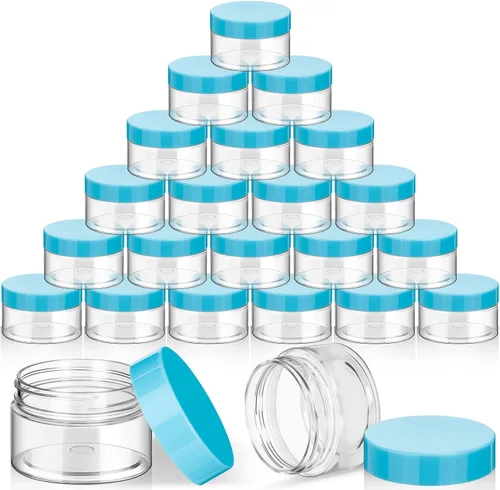 Miniatura 7 de SATINIOR 24 frascos de plástico transparente vacíos con tapas, recipientes de almacenamiento redondos de boca ancha para productos de belleza
