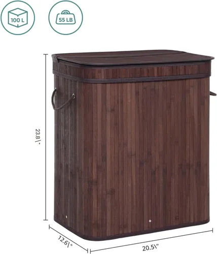 Miniatura 5 de SONGMICS Cesta de lavandería con tapa, cesta de lavandería de bambú con asas, cesta de almacenamiento plegable para lavandería, dormitorio, 100