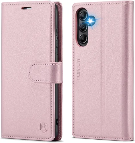 FLIPALM Funda tipo cartera para Samsung Galaxy A14 5G con bloqueo RFID, soporte para tarjeta de crédito, de piel sintética, función atril, funda Oro