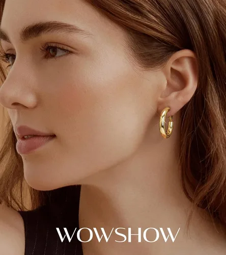 Miniatura 2 de wowshow Aretes de aro gruesos Howllow chapados en oro de 14 quilates para mujer