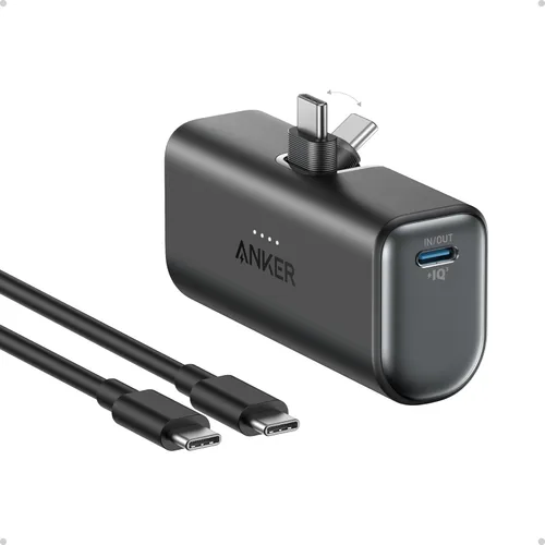 Anker Cargador portátil para iPhone 17, Nano Power Bank con conector USB C integrado, cargador portátil de 5,000 mAh de 22.5 W, para iPhone 17/16/15