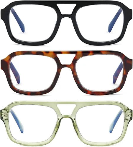 Lentes de lectura estilo aviador para mujeres y hombres, paquete de 3 unidades, bloqueo de luz azul, PC, material reciclado, retro, LHJ209