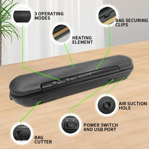 Miniatura 4 de Sellador al vacío portátil inalámbrico para alimentos, incluye 20 bolsas y cortador integrado, mantiene los alimentos frescos para cocina